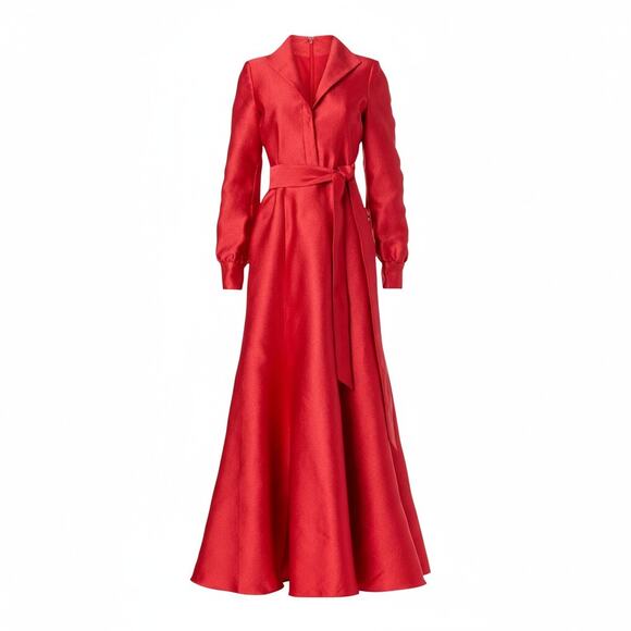 Badgley Mischka Preloved Women's Long Sleeve Jacquard Gown in Red Size US 2 - Picture 1 of 4